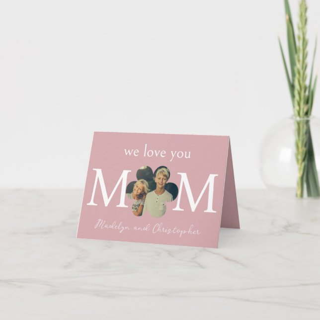 Tarjeta Festiva Foto Personalizada Te Amamos Mamá Rosa Día de las  (Anverso)