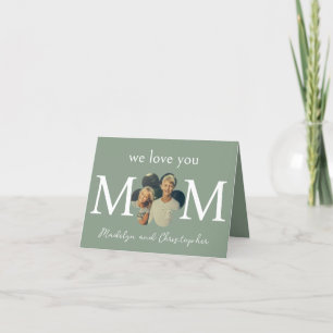 Tarjeta Festiva Foto Personalizada Te Amamos Mamá Verde Día de la 