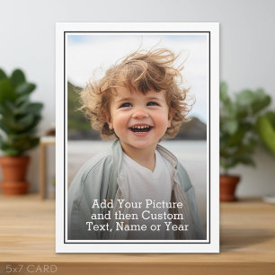 Tarjeta Festiva Foto personalizada y texto con borde blanco y negr