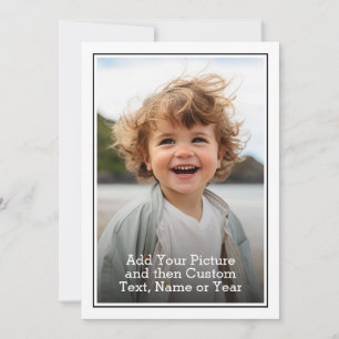 Tarjeta Festiva Foto personalizada y texto con borde blanco y negr