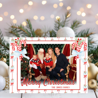 Tarjeta Festiva Foto personalizado, acuarela de Candy Cane