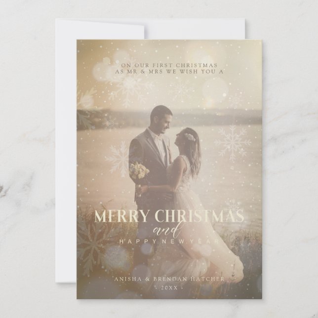 Tarjeta Festiva Foto Personalizado de recién casados elegida Noche (Anverso)