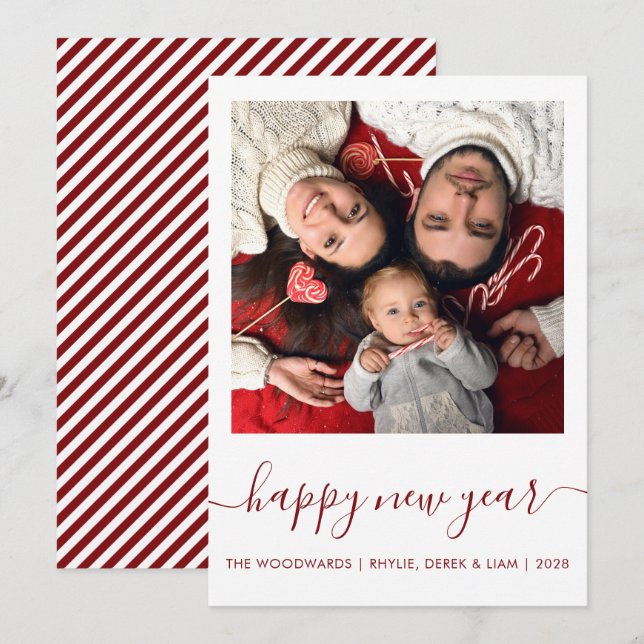 Tarjeta Festiva Foto personalizado Feliz Año Nuevo Feriada de Guió (Anverso / Reverso)