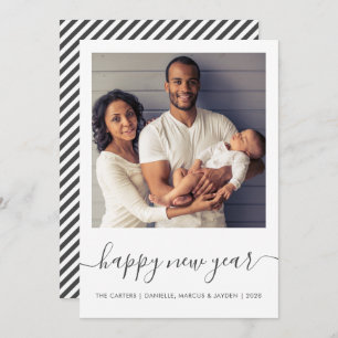 Tarjeta Festiva Foto personalizado Feliz Año Nuevo Guión gris Mini