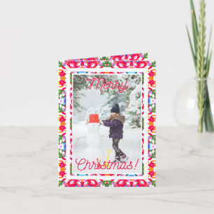 Tarjeta Festiva Foto personalizado Jolly Red Happy Green Merry Chr