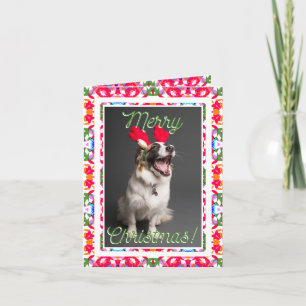 Tarjeta Festiva Foto personalizado Jolly Red Happy Green Merry Chr