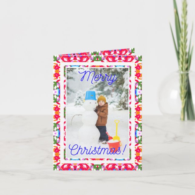 Tarjeta Festiva Foto personalizado Jolly Red Happy Green Merry Chr (Anverso)