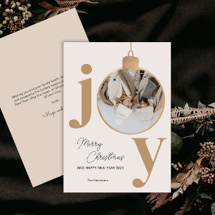 Tarjeta Festiva Foto personalizado JOY Navidades blancos Bell tarj