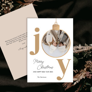 Tarjeta Festiva Foto personalizado JOY Navidades blancos Bell tarj