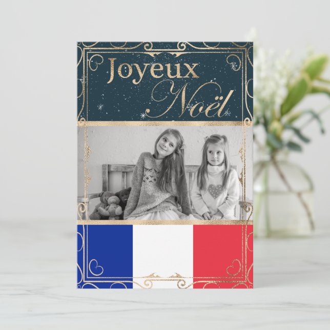 Tarjeta Festiva Foto personalizado Joyeux Noël Navidades de la ban (Anverso de pie)