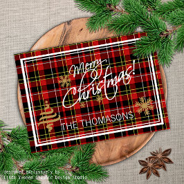Tarjeta Festiva Foto personalizado Merry Christmas Wish Tartan Pat