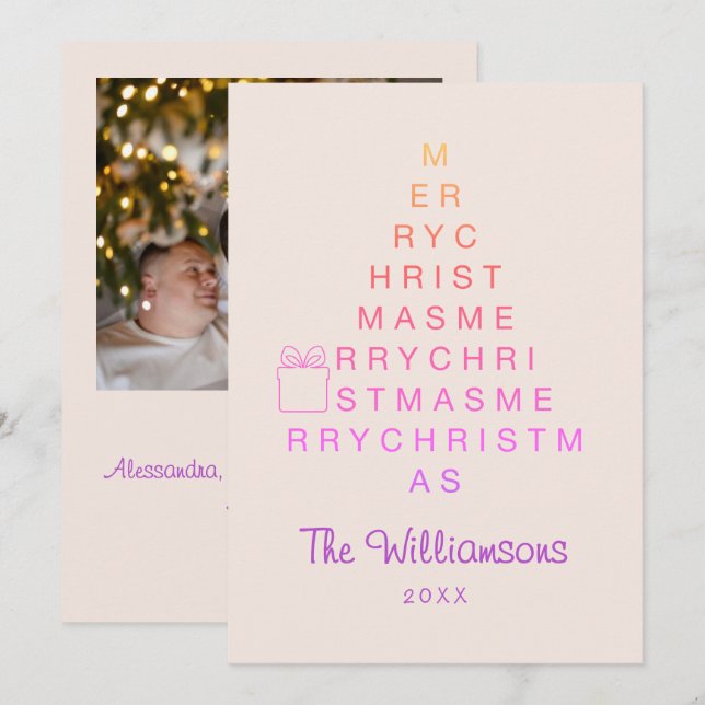 Tarjeta Festiva Foto personalizado Pink Merry Christmas Typography (Anverso / Reverso)
