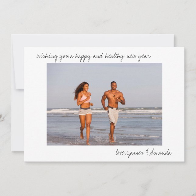 Tarjeta Festiva Foto personalizado y guión asual Año Nuevo mínimo (Anverso)