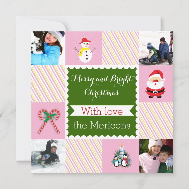 Tarjeta Festiva Foto plana de Navidades modernos a rayas (Anverso)