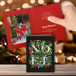 Tarjeta Festiva Foto plegada NOEL Greenery and Berries