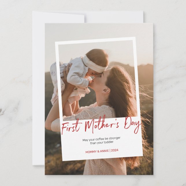 Tarjeta Festiva Foto polaroide del primer día de la madre (Anverso)