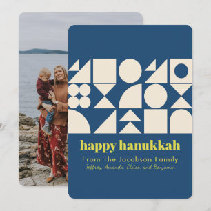 Tarjeta Festiva Foto posterior geométrica azul moderna de Hanukkah