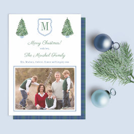 Tarjeta Festiva Foto Preppy Blue And Green Tartan Christmas Tree