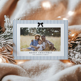 Tarjeta Festiva Foto preppy Bow índigo Stripe