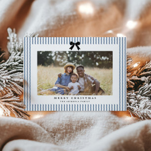 Tarjeta Festiva Foto preppy Bow índigo Stripe
