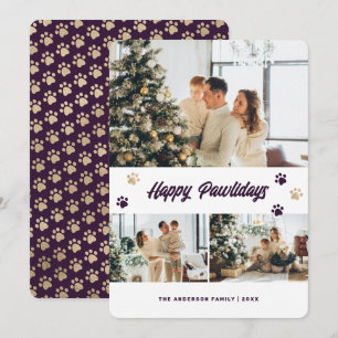 Tarjeta Festiva Foto Purple Gold Felices Pawlidays