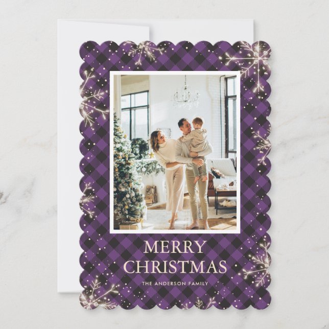 Tarjeta Festiva Foto Purple Plage Snowflake Ferry Christmas (Anverso)