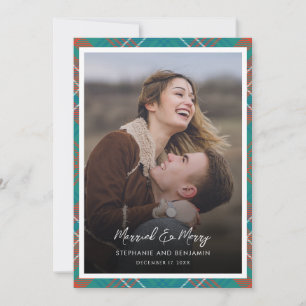 Tarjeta Festiva Foto recién casada casada Merry Wilson Tartan