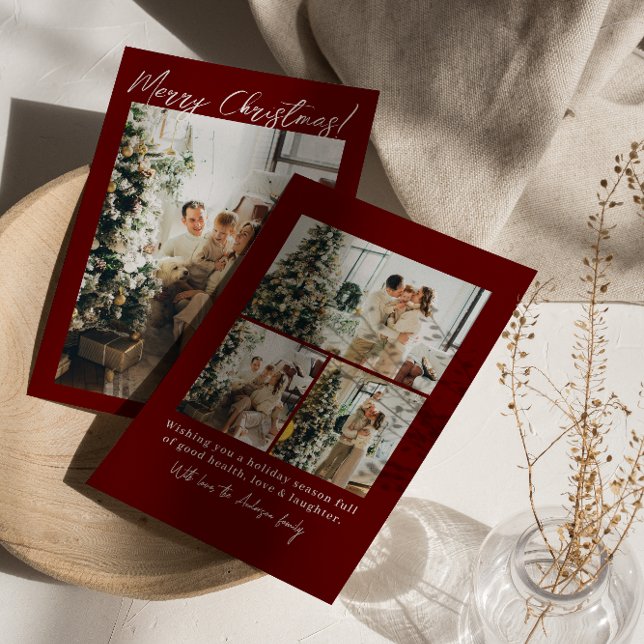 Tarjeta Festiva Foto: Red Maroon Winter Modern Family Navidades (Subido por el creador)