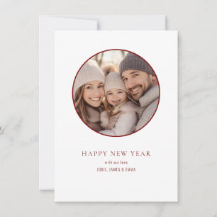 Tarjeta Festiva Foto Redonda Minimalista Feliz Año Nuevo