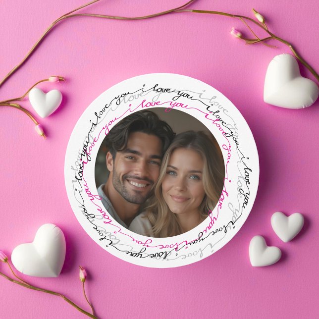 Tarjeta Festiva Foto redonda romántica y corazón te amo (Romantic Round Photo and Heart I love you Holiday Card)