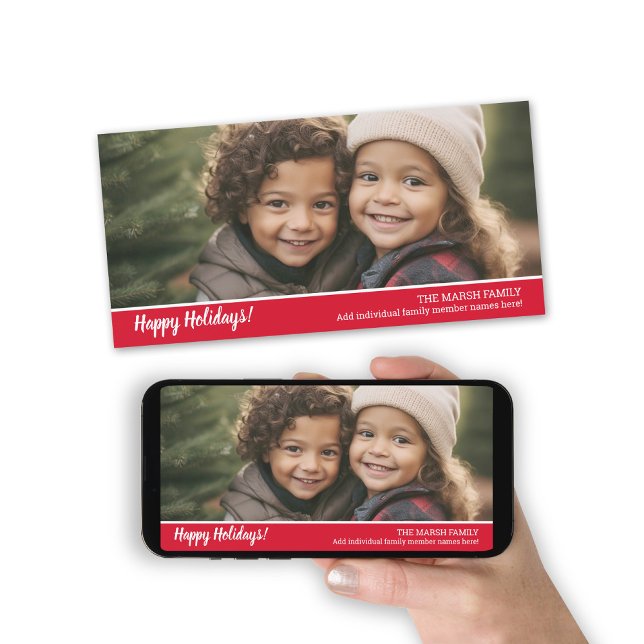 Tarjeta Festiva Foto retro 1 con saludo de Navidades de guiones bl (Panoramic or Horizontal Photo with a Christmas Greeting)