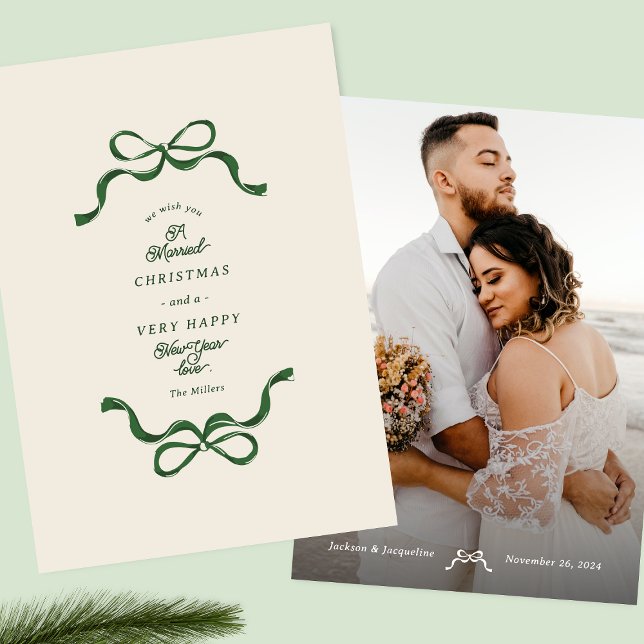 Tarjeta Festiva Foto retro casada de arcos y crema verde (Subido por el creador)
