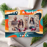 Tarjeta Festiva Foto retro de Merry y Bright Groovy<br><div class="desc">Tarjeta de vacaciones de fotos retro de Groovy en color</div>
