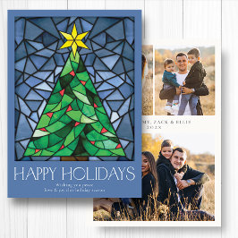 Tarjeta Festiva Foto retro Felices Fiestas Dusty Azul