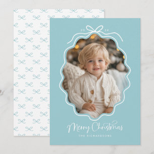 Tarjeta Festiva Foto Retro Ondulada Blanca Azul Pastel