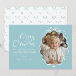 Tarjeta Festiva Foto Retro Ondulada Blanca Azul Pastel