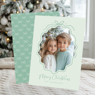 Tarjeta Festiva Foto Retro Ondulada Verde Menta Pastel