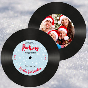 Tarjeta Festiva Foto Retro Personalizada de Disco de Música Rockea