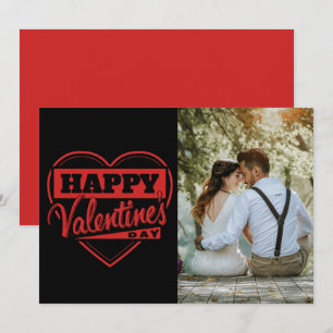 Tarjeta Festiva Foto Retro Rojo Negro Feliz Día de San Valentín