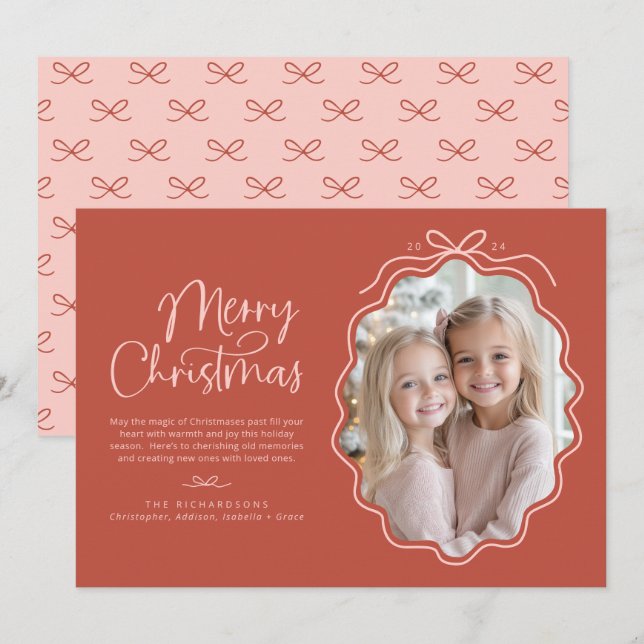 Tarjeta Festiva Foto retro rosa rosado rojo (Anverso / Reverso)