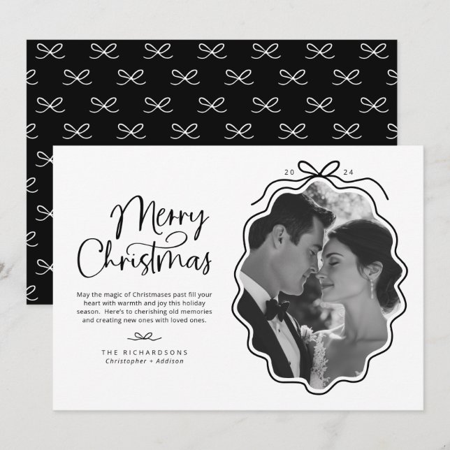 Tarjeta Festiva Foto retro simple de onda blanca y negra (Anverso / Reverso)