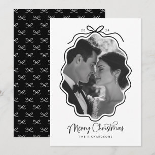 Tarjeta Festiva Foto retro simple de onda blanca y negra