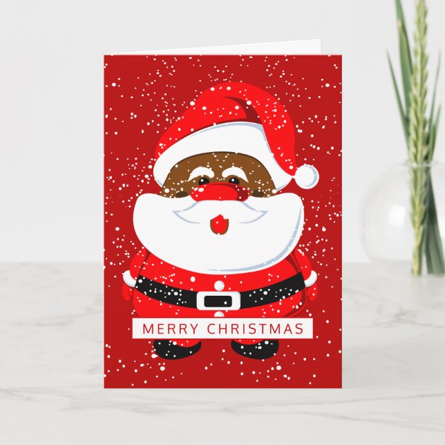 Tarjeta Festiva Foto roja de los Navidades de Santa Claus afroamer (Anverso)