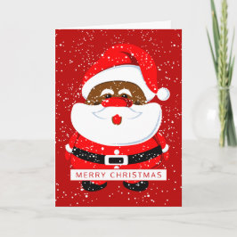 Tarjeta Festiva Foto roja de los Navidades de Santa Claus afroamer