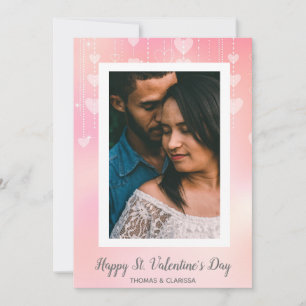 Tarjeta Festiva Foto Romántica Corazón Rosa Feliz Día de San Valen