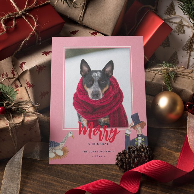 Tarjeta Festiva Foto rosa de 12 días de Navidades (Cute 12 days of Christmas pink photo greeting card.)