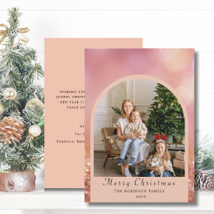 Tarjeta Festiva Foto Rubor Pink Modern Merry Christmas