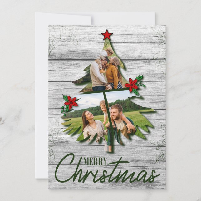 Tarjeta Festiva Foto Rustic Aged Barn Wood Christmas Tree (Anverso)