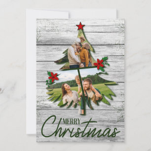 Tarjeta Festiva Foto Rustic Aged Barn Wood Christmas Tree