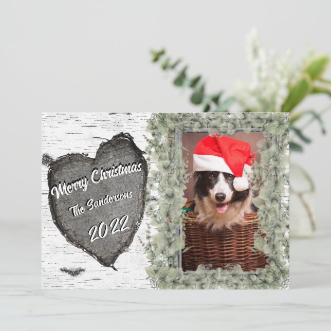 Tarjeta Festiva Foto Rustic Aspen Bark Wood Heart Family
